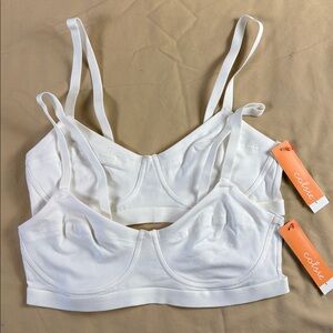 NWT Colsie White Wireless Bralette Set - 2pk Unlined Cotton Blend Lounge Bras